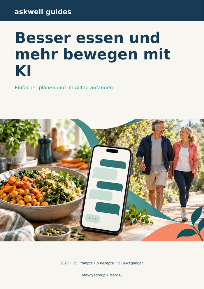 Besser essen und mehr bewegen mit KI 2027 — Deutsch – Buchcover von askwell guides